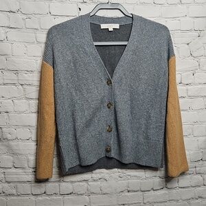 LOFT Gray Tan Two Tone Button Down Sweater Small